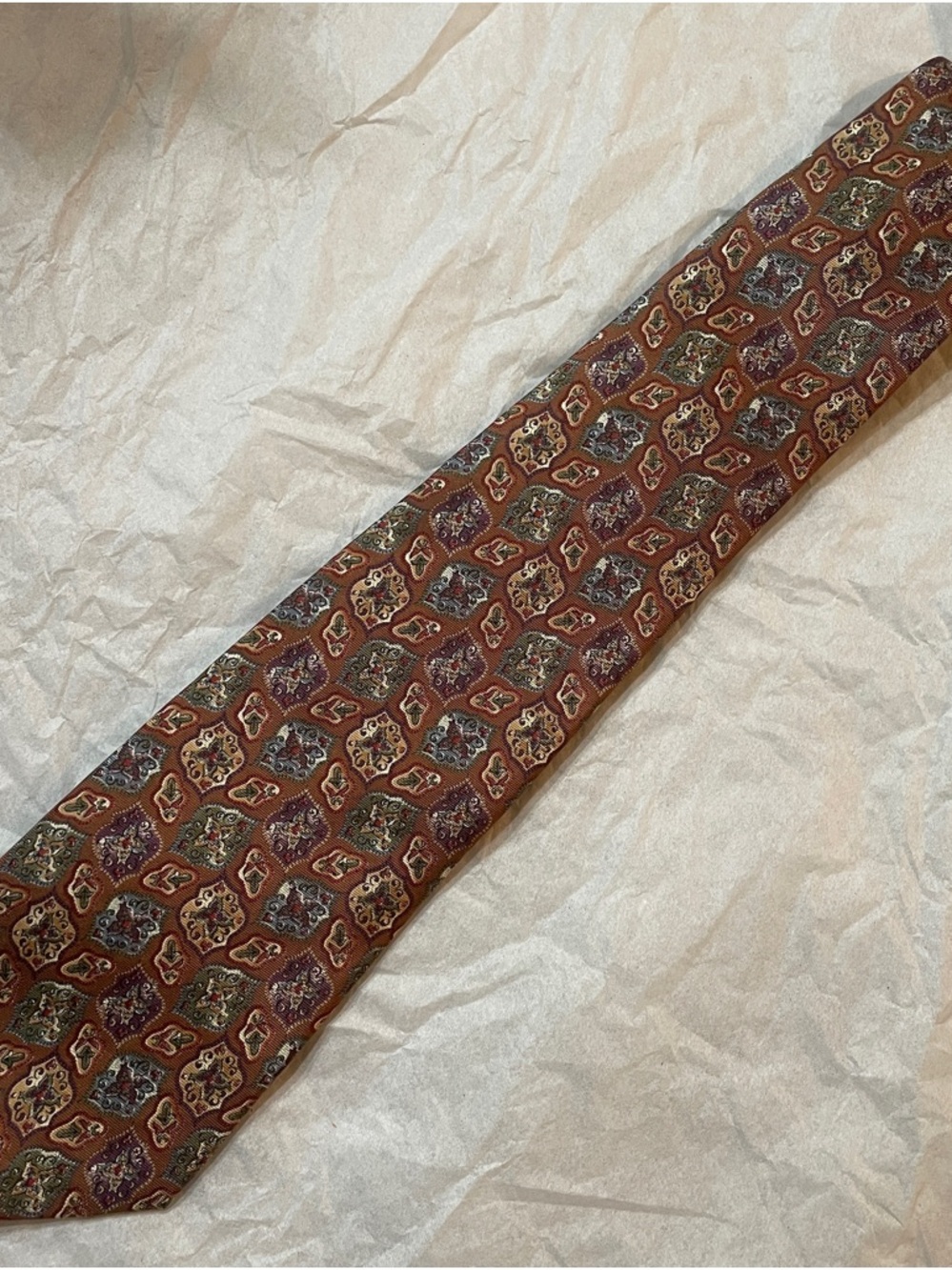 Men's Vintage Rust Paisley Pattern Tie 100% Silk Made in Italy